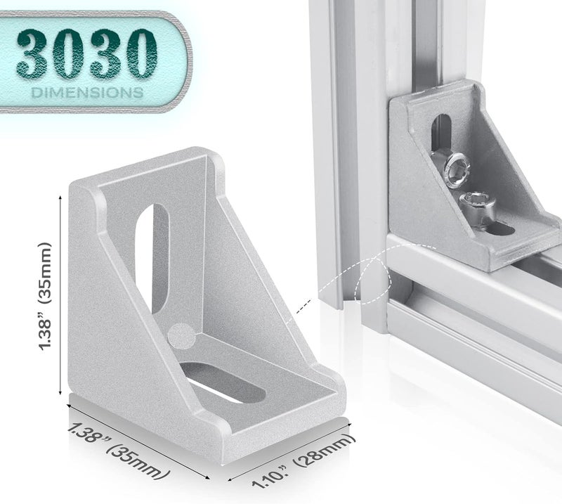 PETOX 24 Set Silver 3030 Series Aluminum Extrusion Profile Connector, Includes 1pc Wrench, 24pcs 2835 Corner Bracket, 48pcs M6 T-Slot Sliding Nuts and Hex Screw Bolt for 20S Aluminum Rail Accessories - Image 4